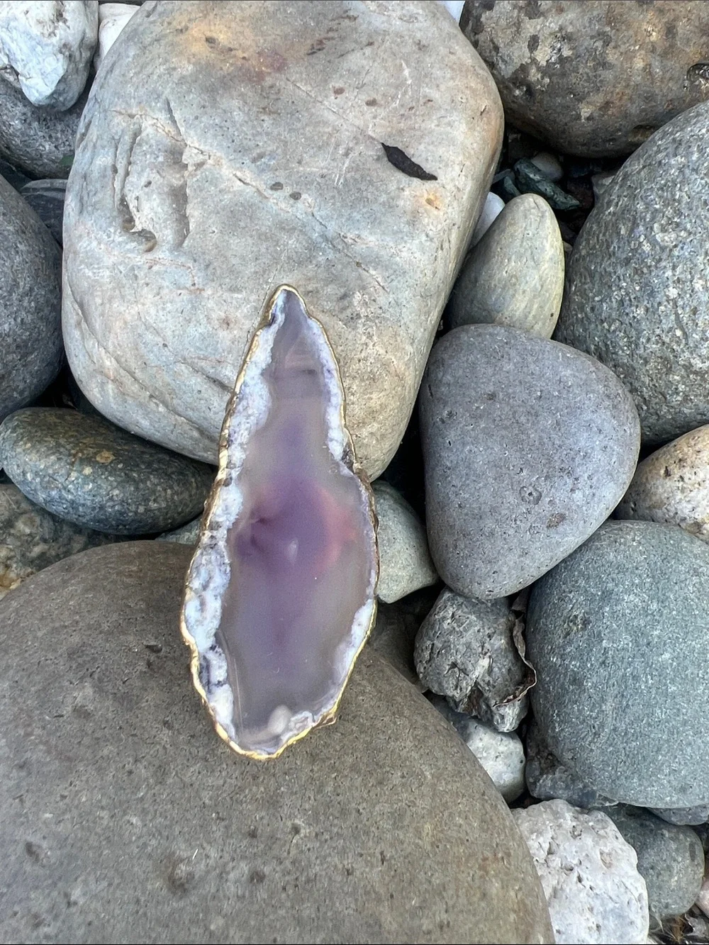 Statement Ring Purple Agate with Gold Edge